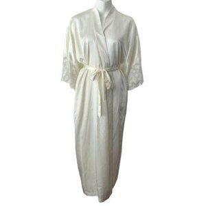 California Dynasty Pale Yellow Satin Lace Long Robe M